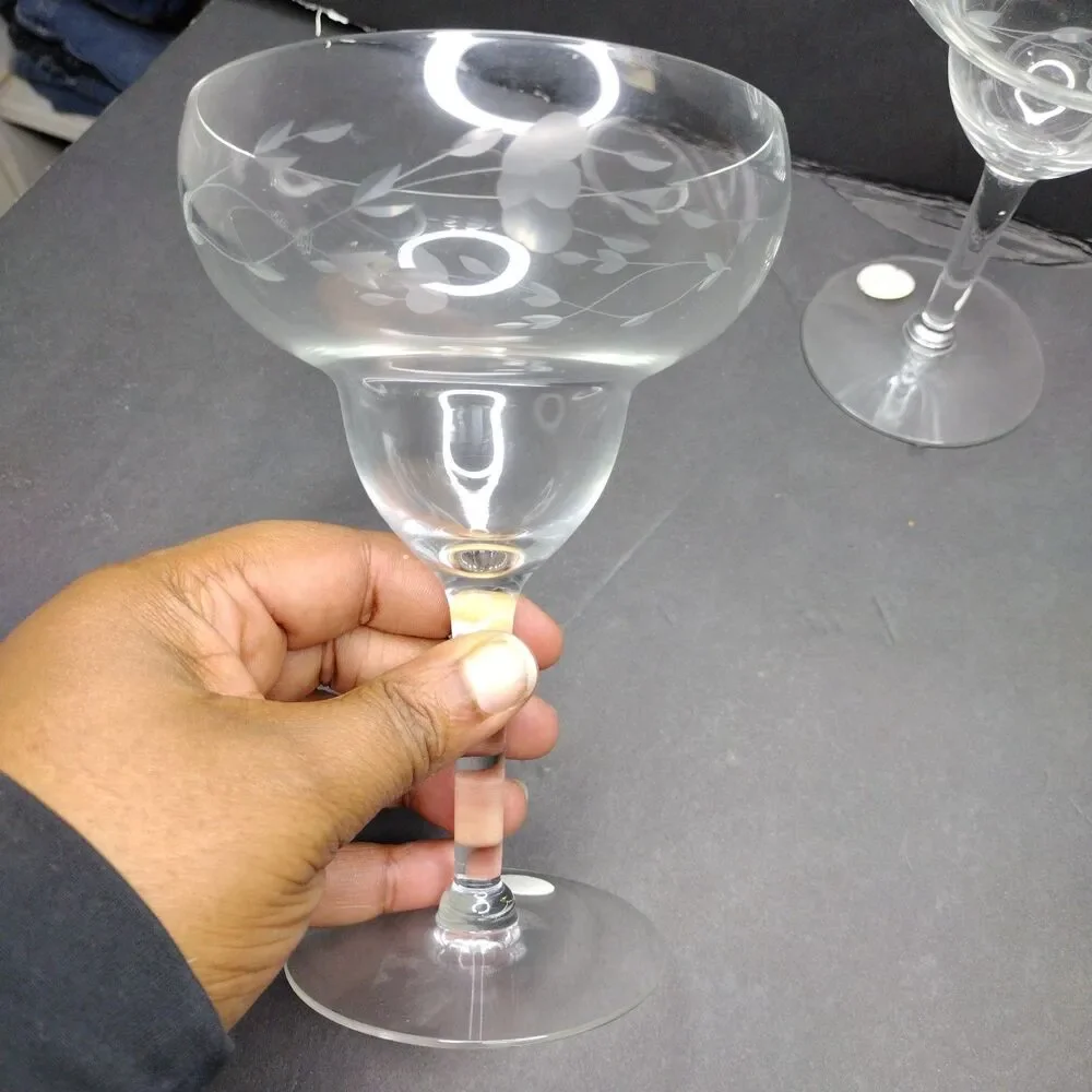 Set of 2 Princess House Heritage Crystal Cut Margarita Glasses